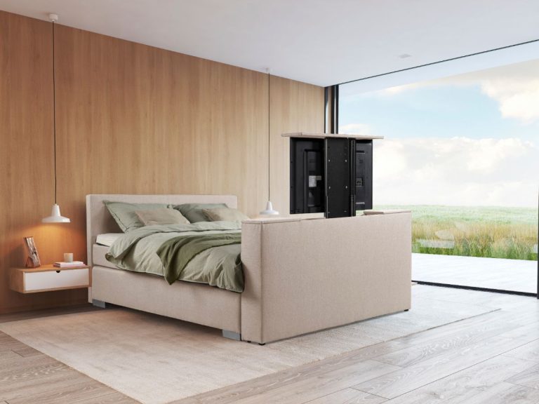 Beddenleeuw TV-Lift in Voetbord - 160x83 - Ecru